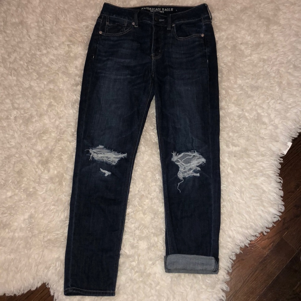 American Eagle Dark boyfriend jeans.